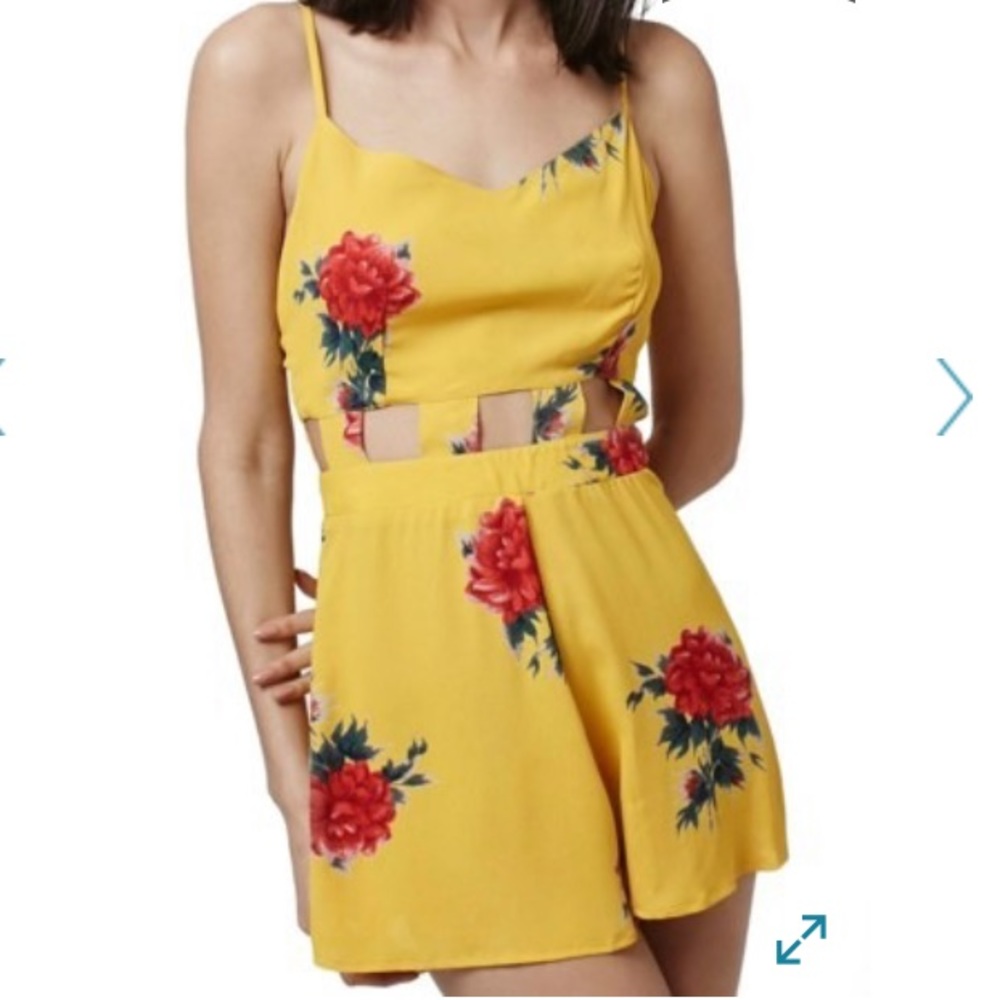 Topshop Yellow Floral Romper Cut Out